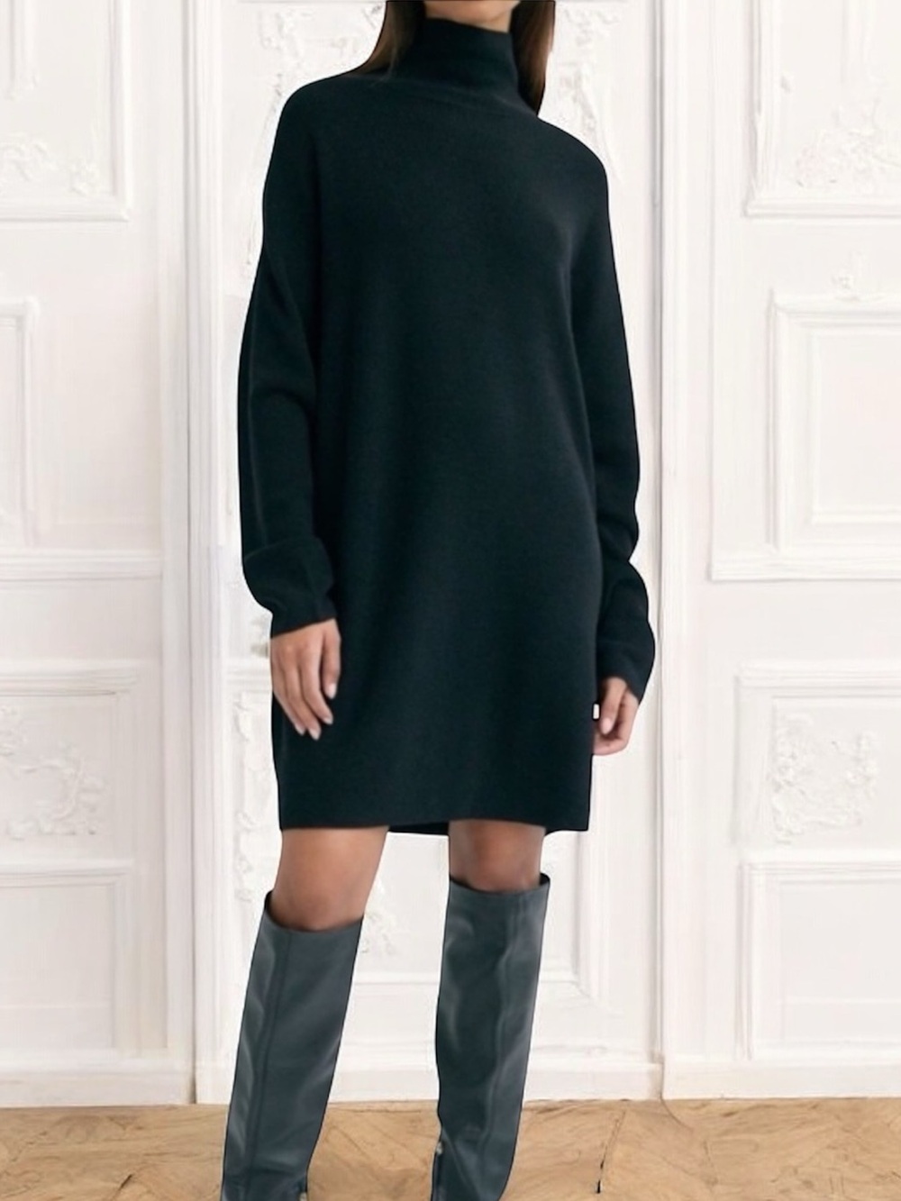 Size 1 BNWT Aritzia Babaton Maclean Merino Wool Dress Black Mockneck Oversized